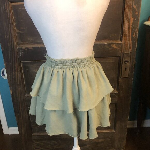 Aerie Mini Skirt Tiered Size M Sweatshirt Material Pull On Green Cotton Soft - Picture 3 of 7